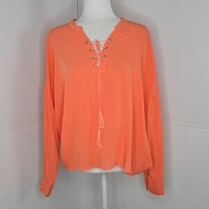 🎄 Margaritaville NWT laceup tassel top XL salmon coral orange